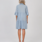 Rochie baby-doll cu broderie și paiete bleu HL122