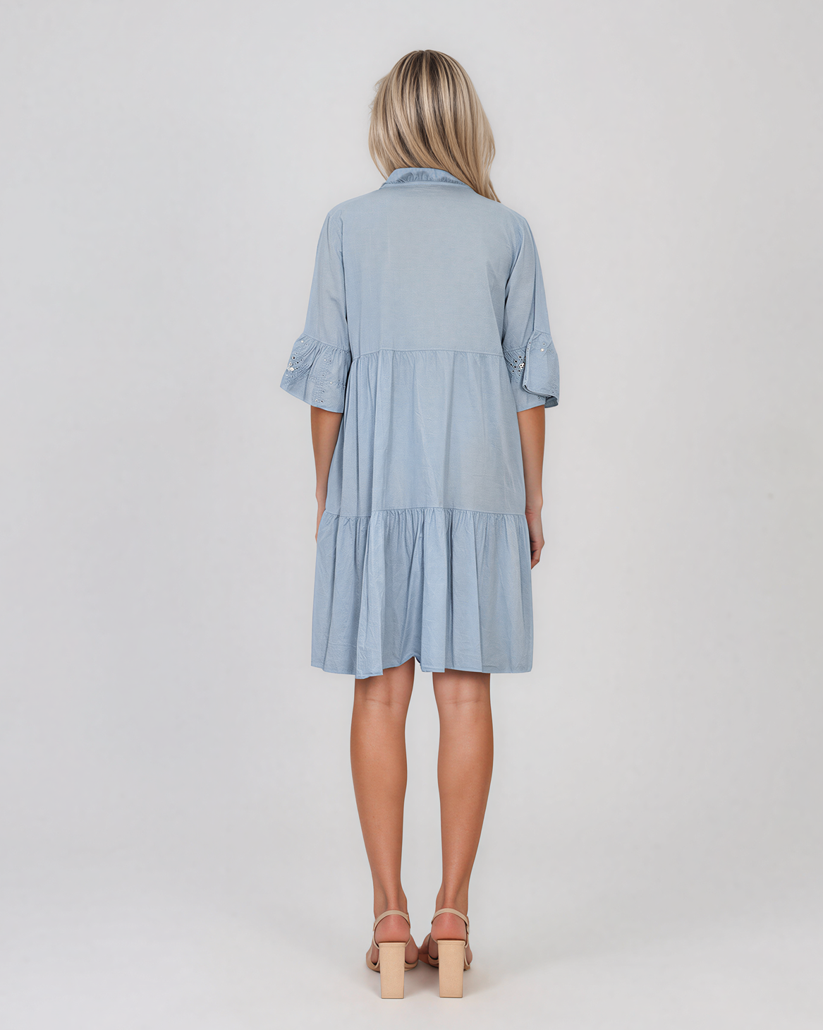 Rochie baby-doll cu broderie și paiete bleu HL122