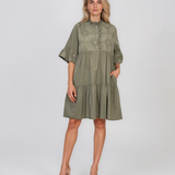 Rochie baby-doll cu broderie și paiete kaki HL122