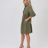 Rochie baby-doll cu broderie și paiete kaki HL122
