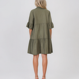 Rochie baby-doll cu broderie și paiete kaki HL122