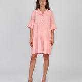 Rochie baby-doll cu broderie și paiete roz HL122