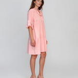 Rochie baby-doll cu broderie și paiete roz HL122