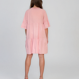 Rochie baby-doll cu broderie și paiete roz HL122