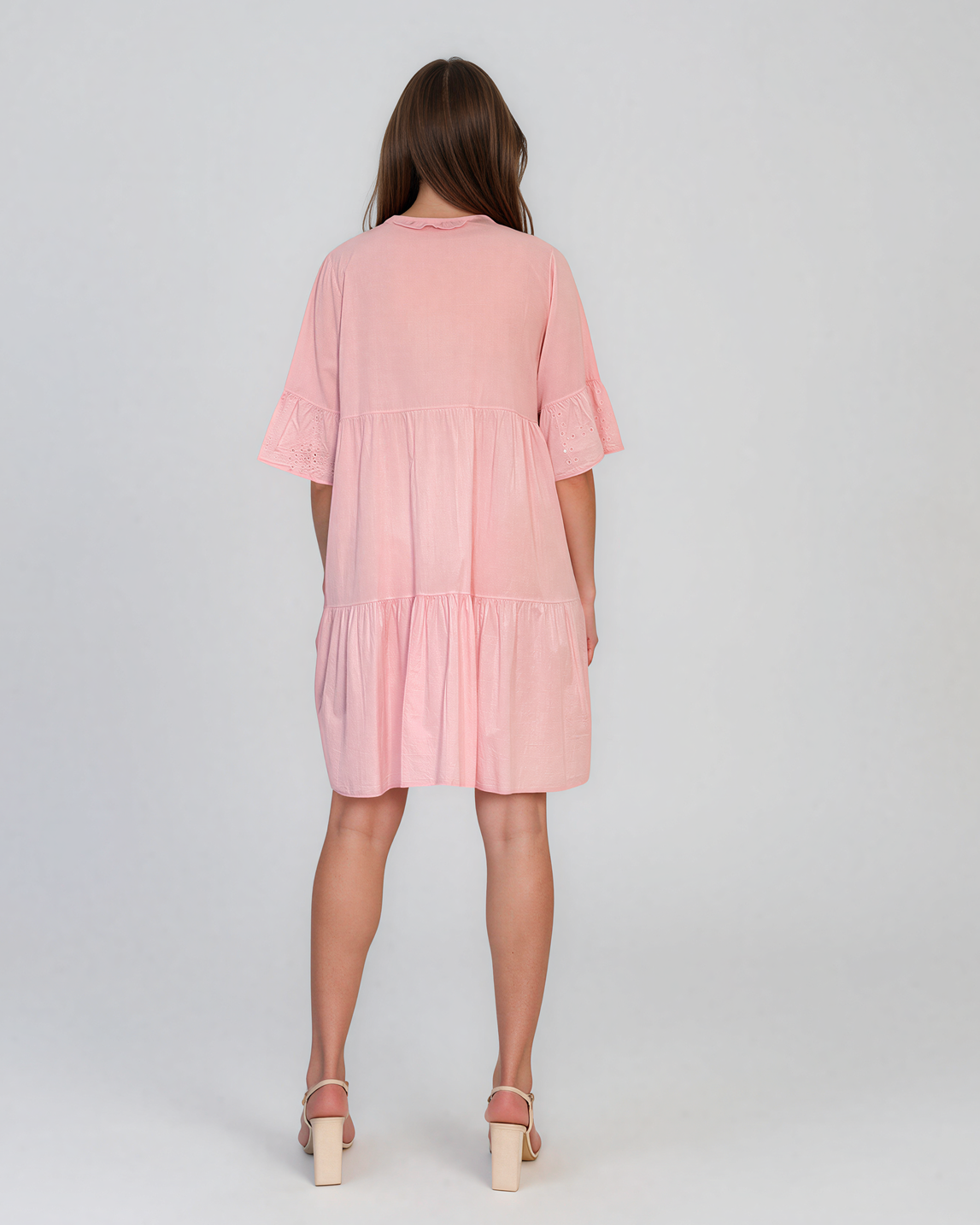 Rochie baby-doll cu broderie și paiete roz HL122