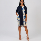 Rochie balon cu inserție colorată bleumarin PN081