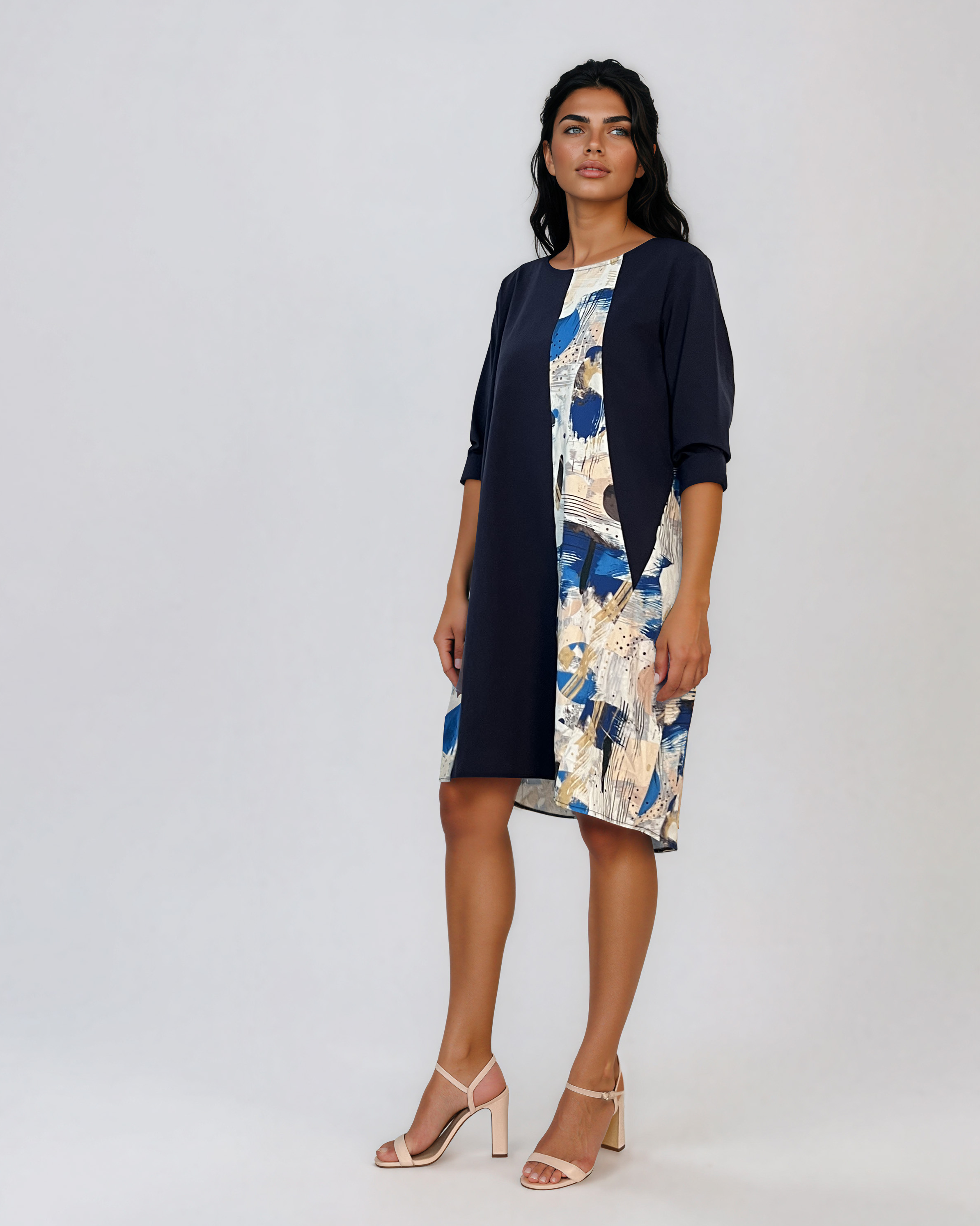 Rochie balon cu inserție colorată bleumarin PN081