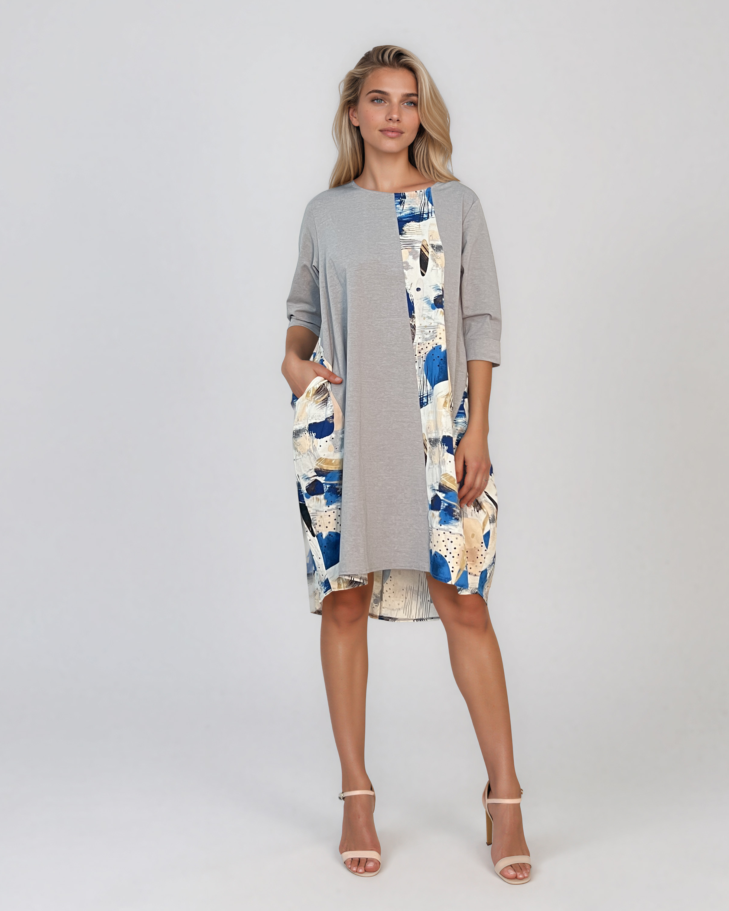 Rochie balon cu inserție colorată gri PN081