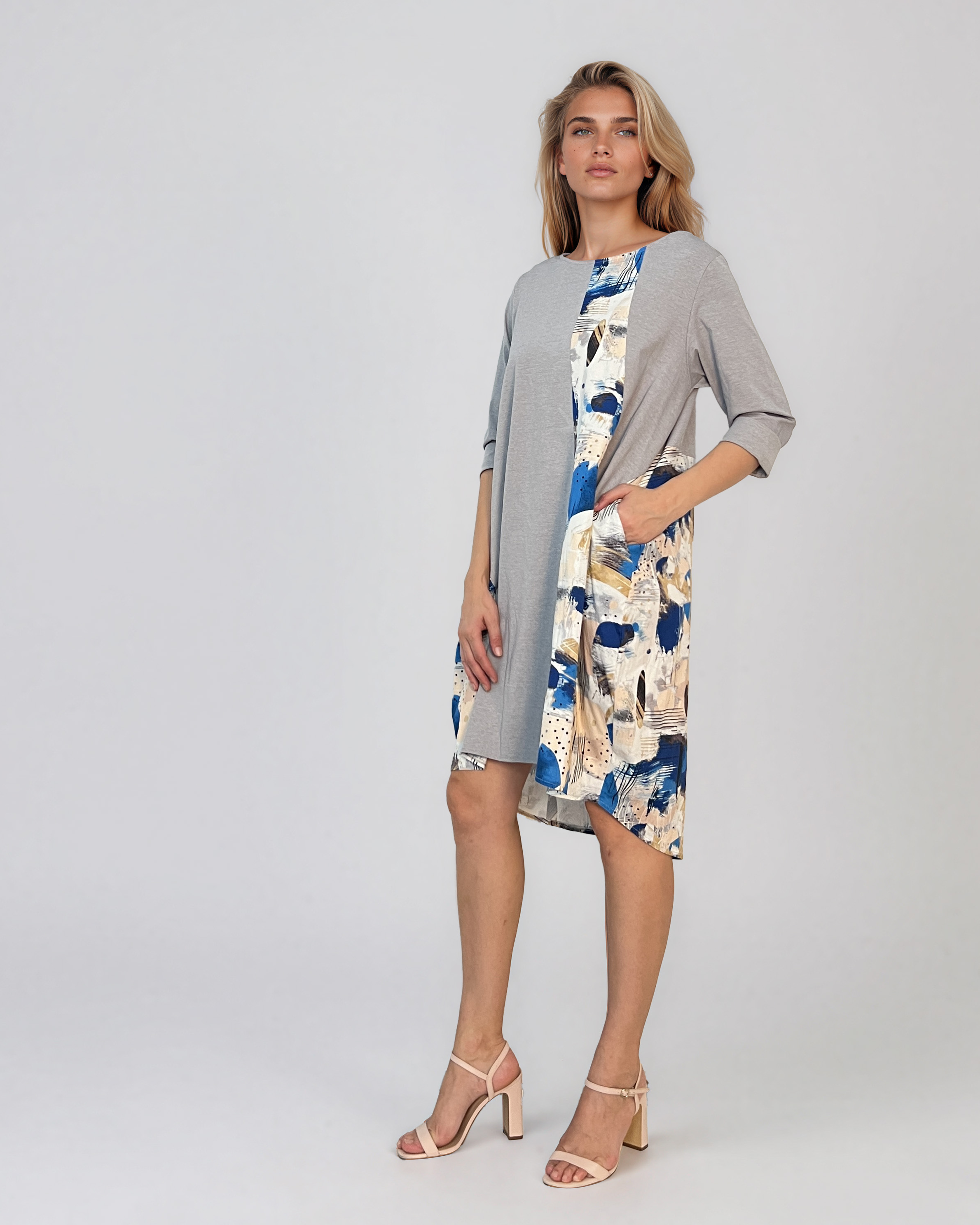 Rochie balon cu inserție colorată gri PN081