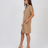 Rochie casual cu nod în piept și buzunare beige HL116