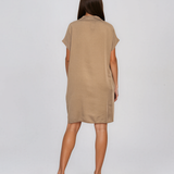 Rochie casual cu nod în piept și buzunare beige HL116