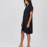 Rochie casual cu nod în piept și buzunare bleumarin HL116