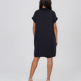 Rochie casual cu nod în piept și buzunare bleumarin HL116
