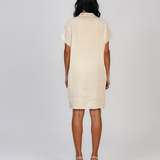 Rochie casual cu nod în piept și buzunare crem HL116