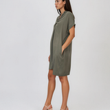 Rochie casual cu nod în piept și buzunare kaki HL116