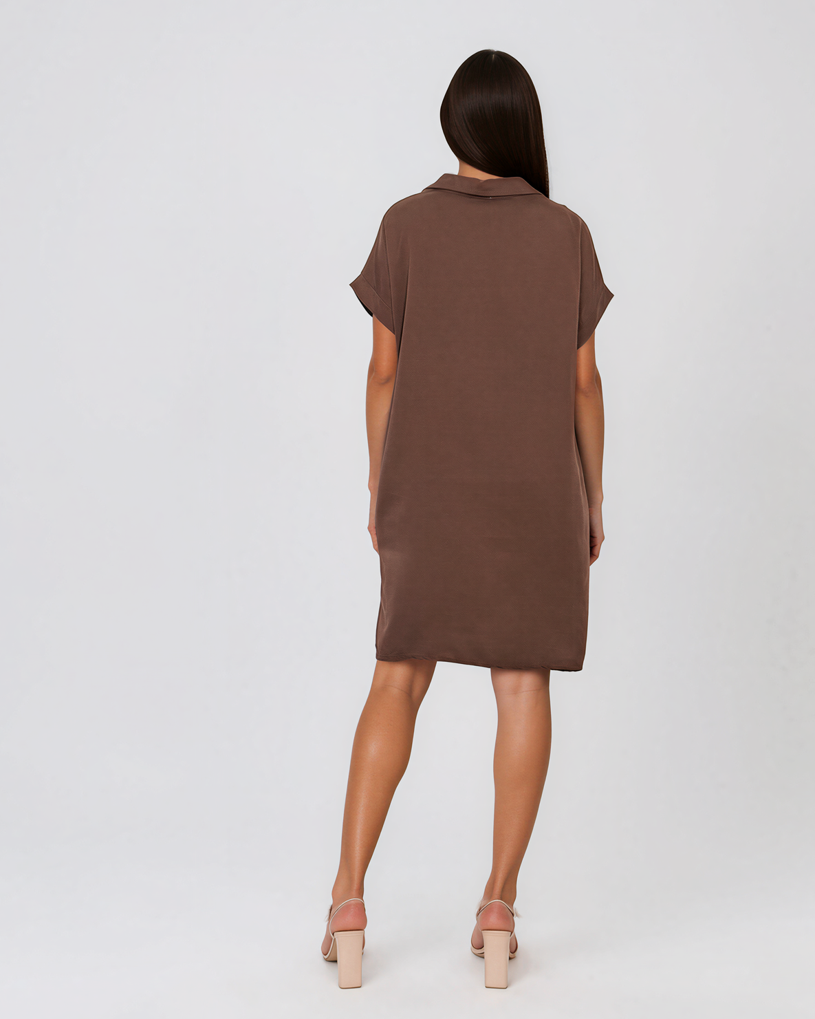 Rochie casual cu nod în piept și buzunare maro HL116