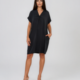 Rochie casual cu nod în piept și buzunare negru HL116