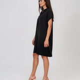 Rochie casual cu nod în piept și buzunare negru HL116