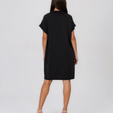 Rochie casual cu nod în piept și buzunare negru HL116