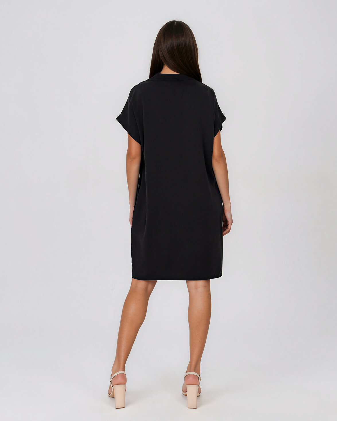 Rochie casual cu nod în piept și buzunare negru HL116