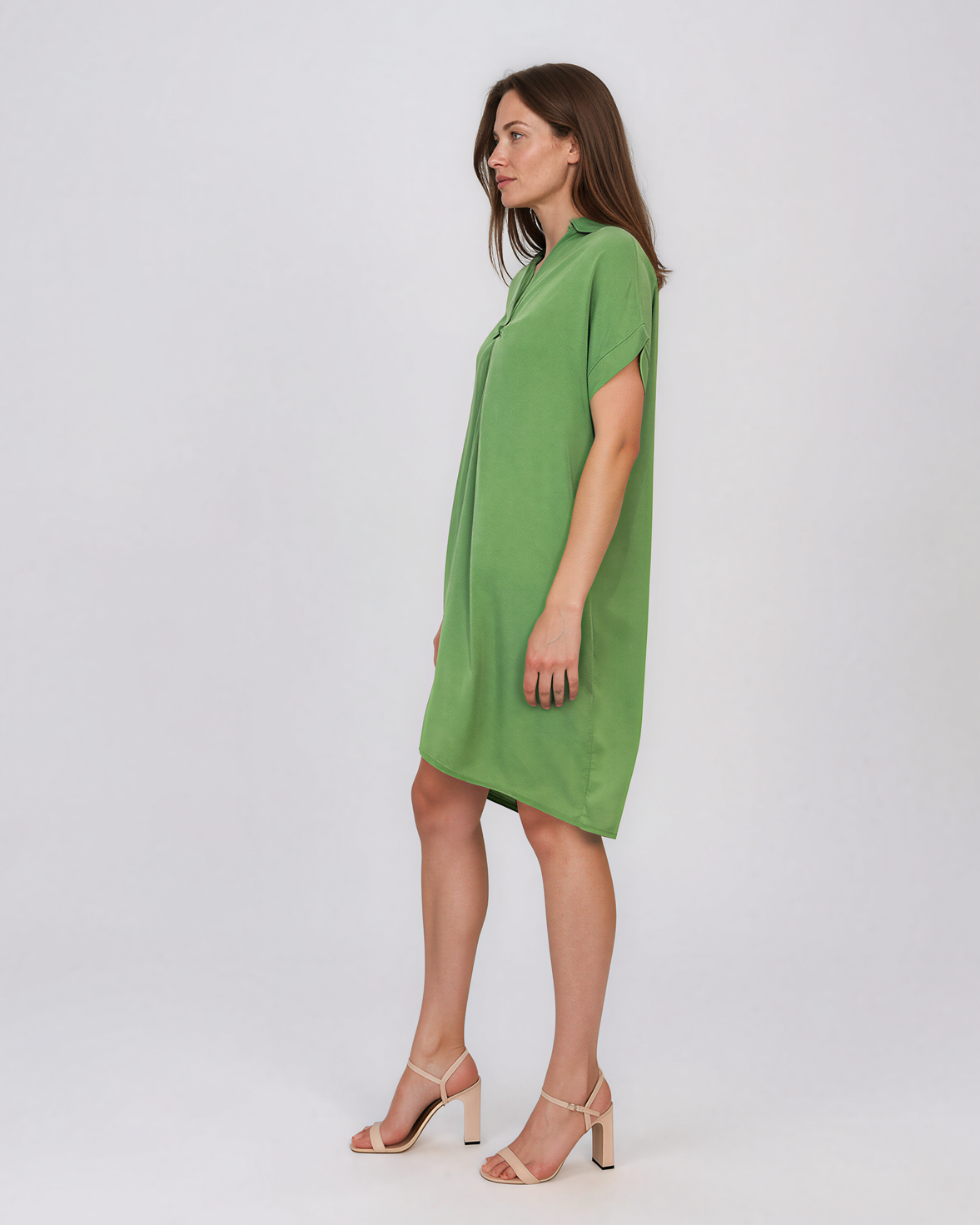 Rochie casual cu nod în piept și buzunare verde HL116