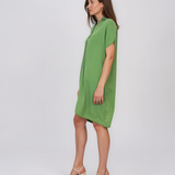 Rochie casual cu nod în piept și buzunare verde HL116