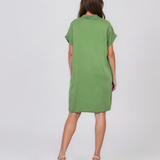 Rochie casual cu nod în piept și buzunare verde HL116