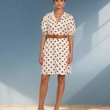 Rochie cu buline și curea alb HL031