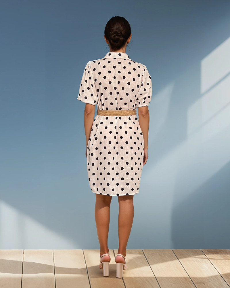 Rochie cu buline și curea alb HL031