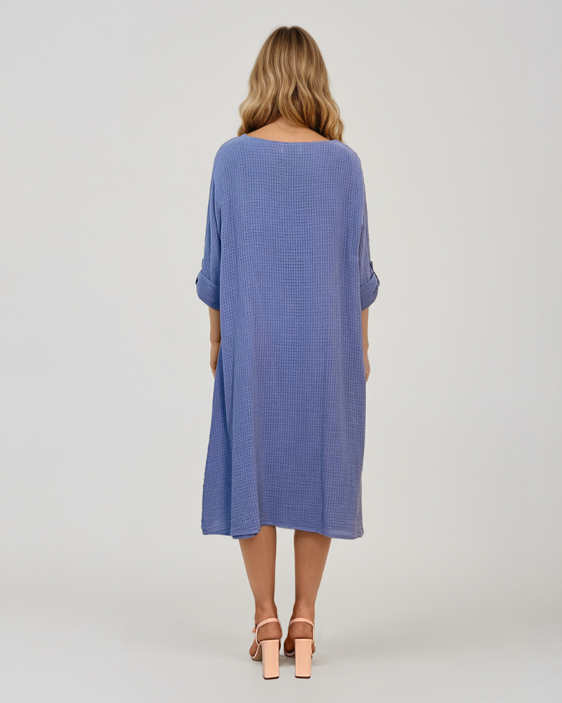 Rochie cu capă și flori aplicate albastru PR931