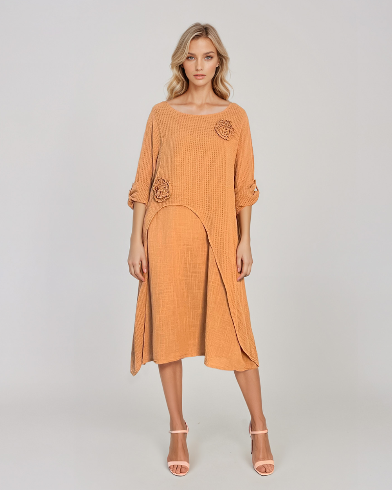 Rochie cu capă și flori aplicate beige PR931