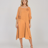 Rochie cu capă și flori aplicate beige PR931