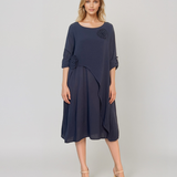 Rochie cu capă și flori aplicate bleumarin PR931