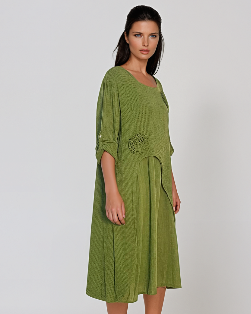 Rochie cu capă și flori aplicate verde PR931