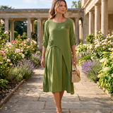 Rochie cu capă și flori aplicate verde PR931