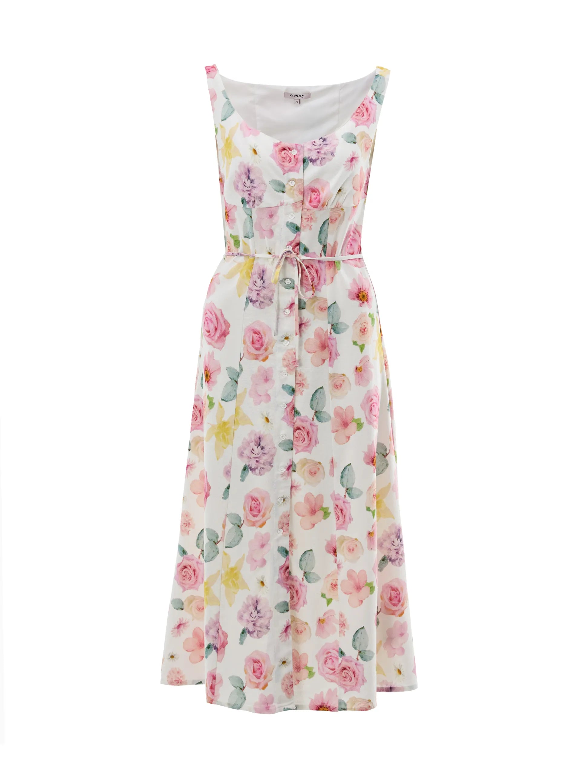Rochie cu croială tip A din vâscoză cu nasturi și imprimeu floral ORSAY alb-flori ORS019