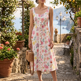 Rochie cu croială tip A din vâscoză cu nasturi și imprimeu floral ORSAY alb-flori ORS019