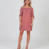 Rochie cu elastic pe umeri și buline bleu HL119