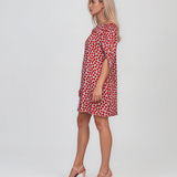 Rochie cu elastic pe umeri și buline bleu HL119