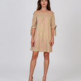 Rochie cu elastic pe umeri și buline roz-verde HL119