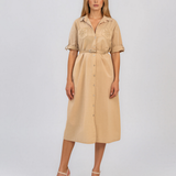 Rochie cu paiete pe buzunare și curea beige PR991