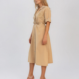 Rochie cu paiete pe buzunare și curea beige PR991
