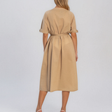 Rochie cu paiete pe buzunare și curea beige PR991