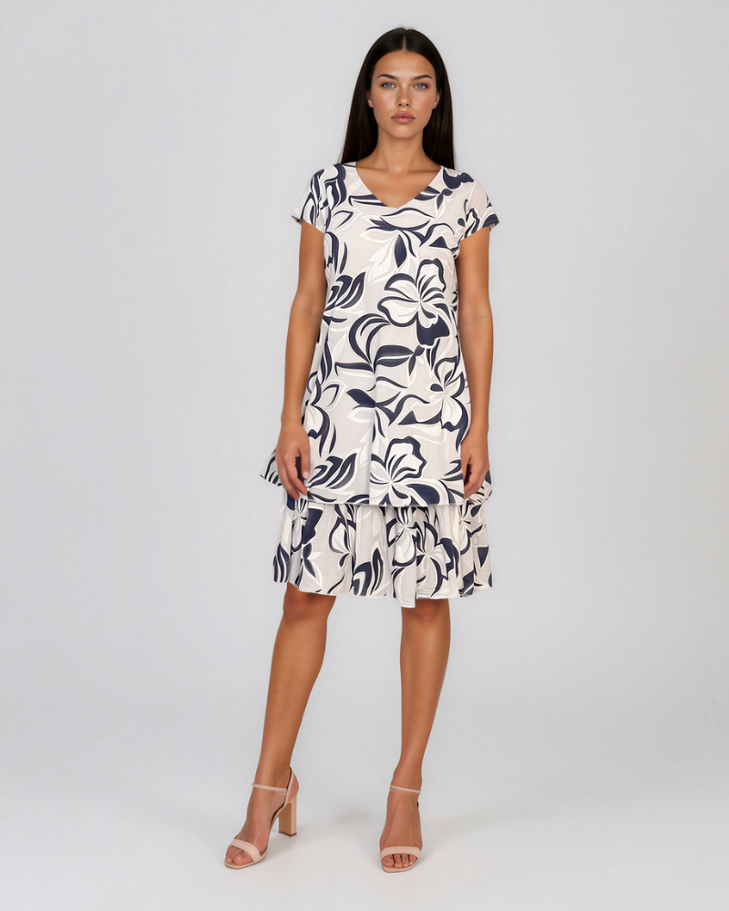 Rochie cu print floral și volane alb HL121