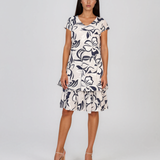 Rochie cu print floral și volane alb HL121