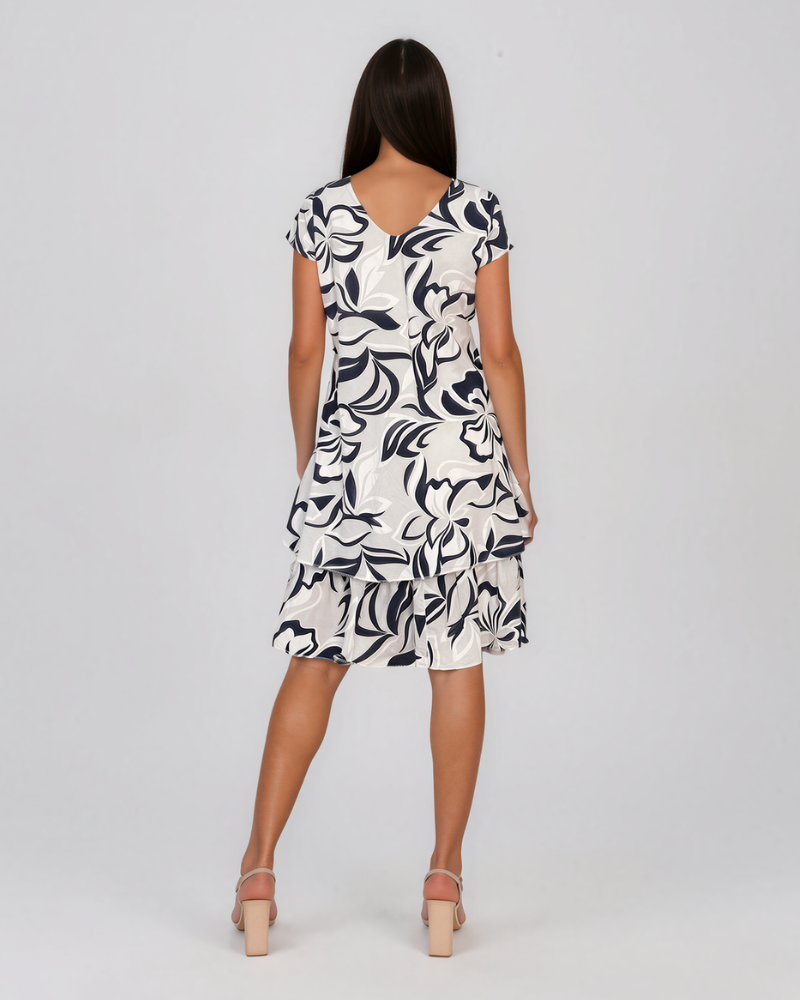Rochie cu print floral și volane alb HL121
