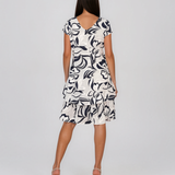 Rochie cu print floral și volane alb HL121