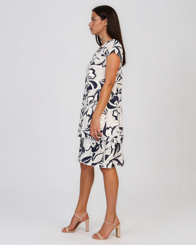 Rochie cu print floral și volane alb HL121