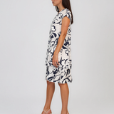 Rochie cu print floral și volane alb HL121