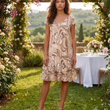 Rochie cu print floral și volane beige HL121